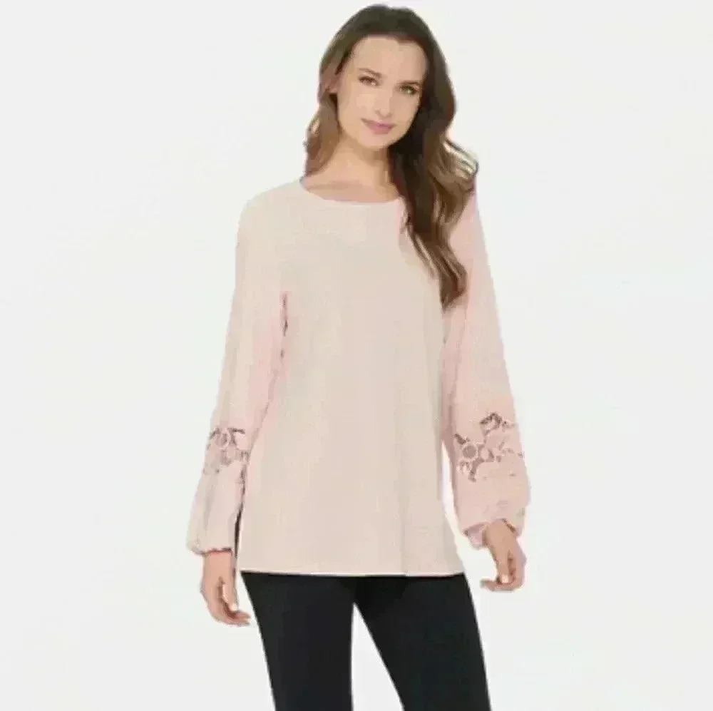 Dennis Basso Caviar Crepe Tunic Blush Pink Size 1X #062